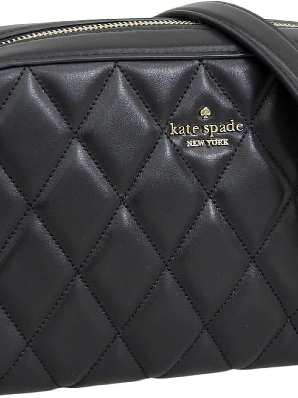 kate spade Black Quilted Leather Crossbody with Gold Logo